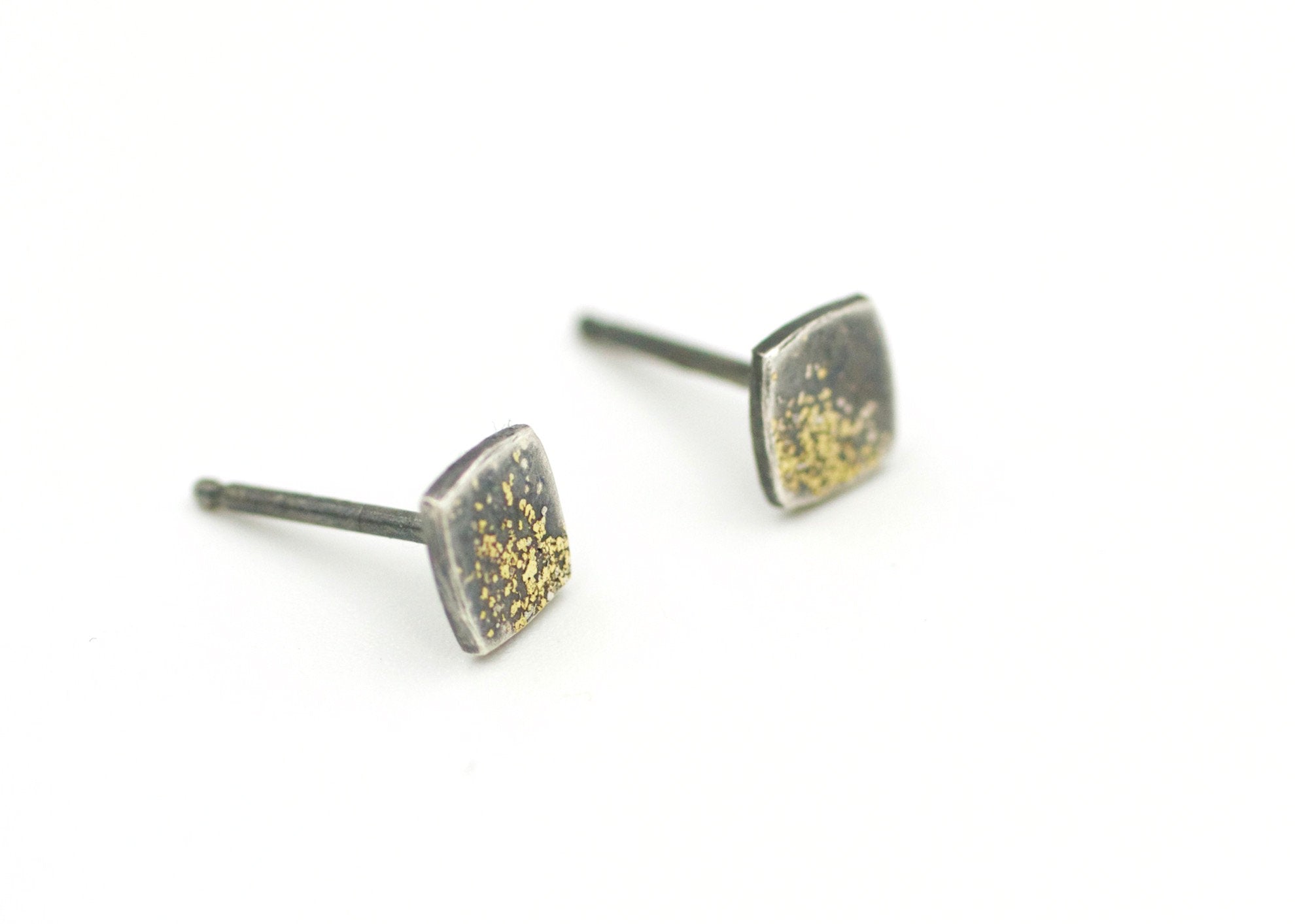 Fused Gold and Silver Lichen Cushion Square Posts