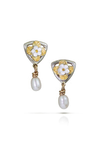Trillion Daisy & Pearl Drop Earrings