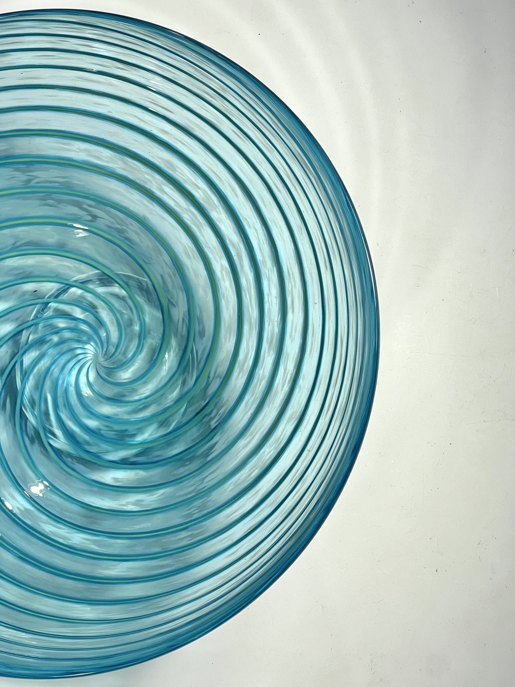 Footed Aqua Spiral Bowl