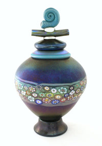 Lidded Copper Ruby Floral Vines Vessel