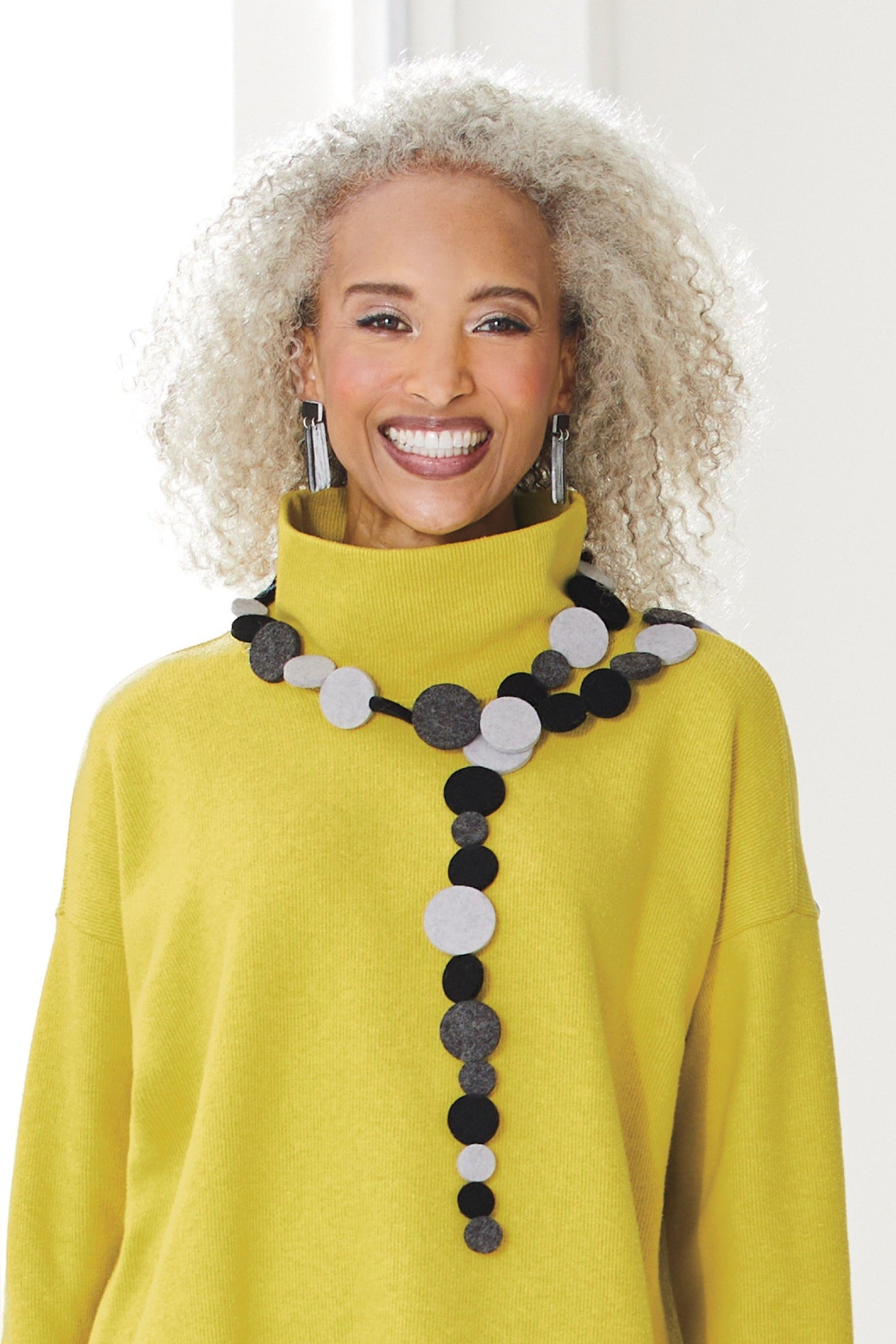 black & gray, shown with the LParallel Earrings by Genevieve Williamson