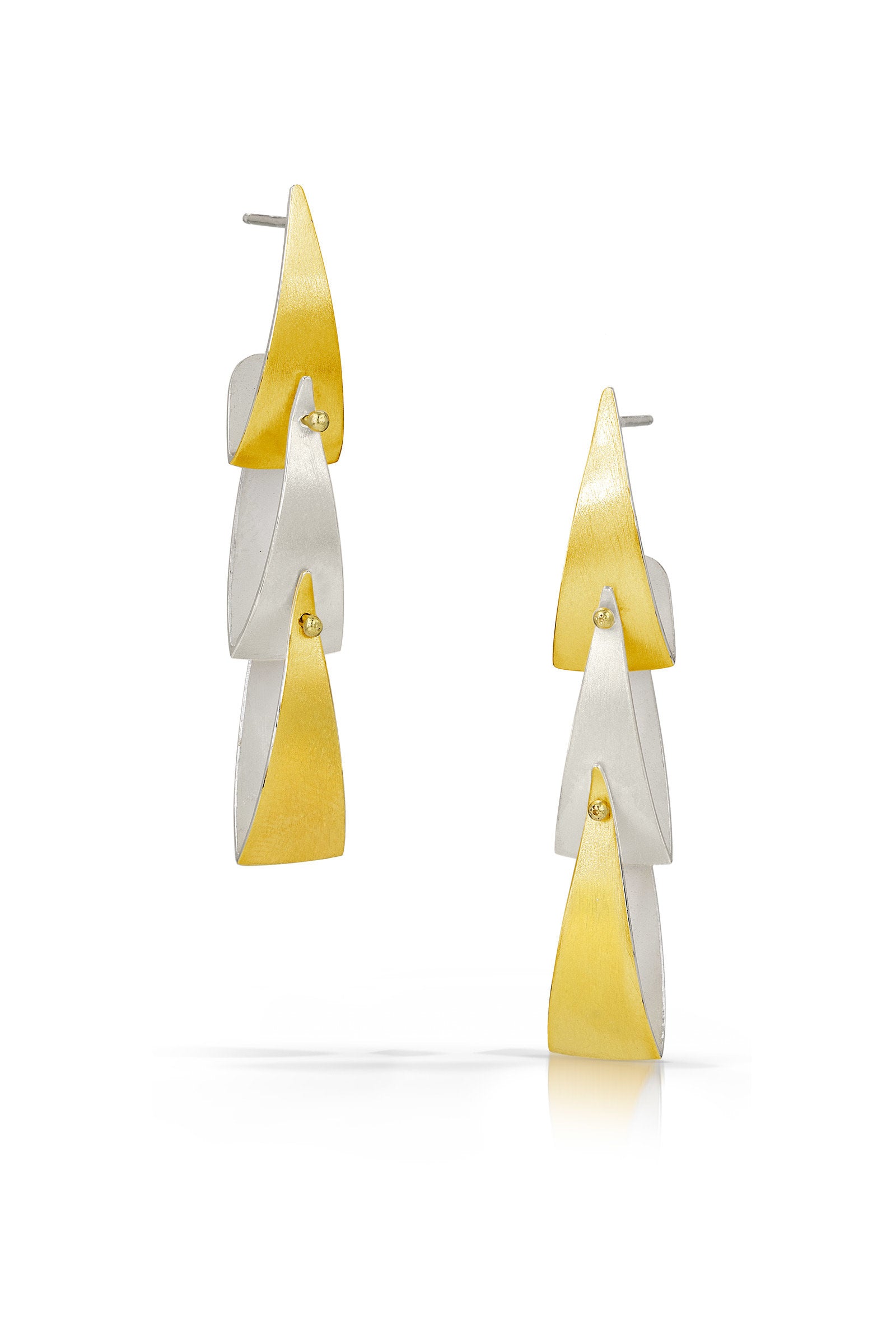 Linear Spinnaker Mixed Triple Tier Earrings