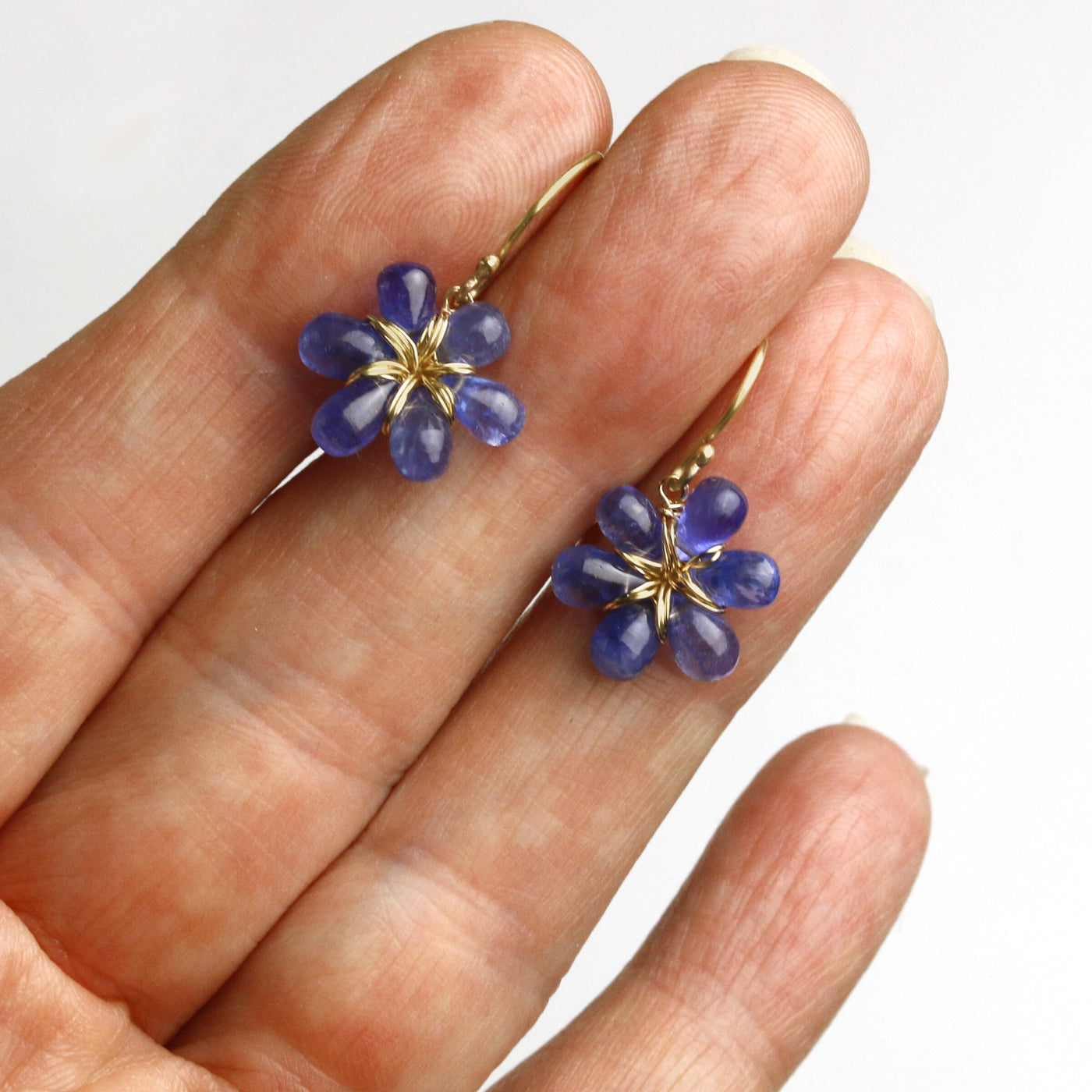 Tanzanite & 14k Gold Flower Earrings