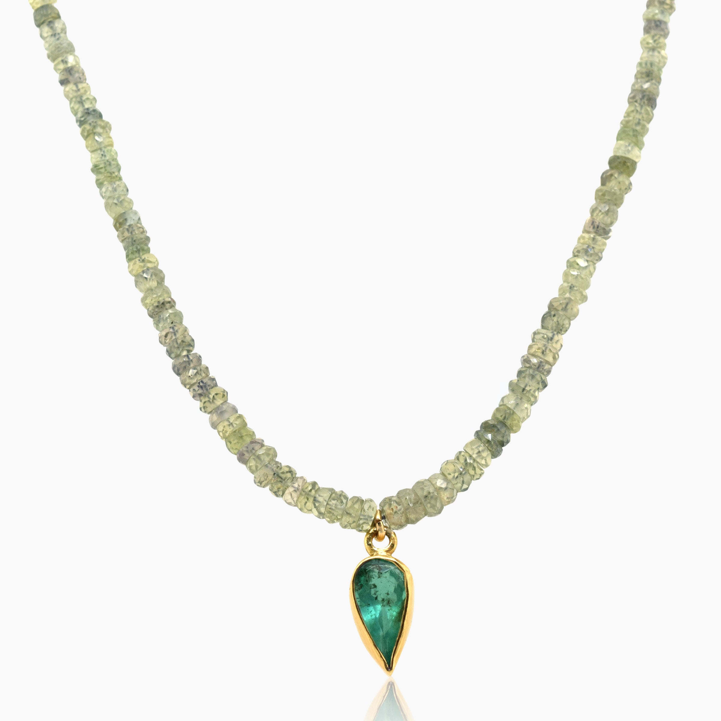Mossy Green Sapphires & Emerald Charm Necklace