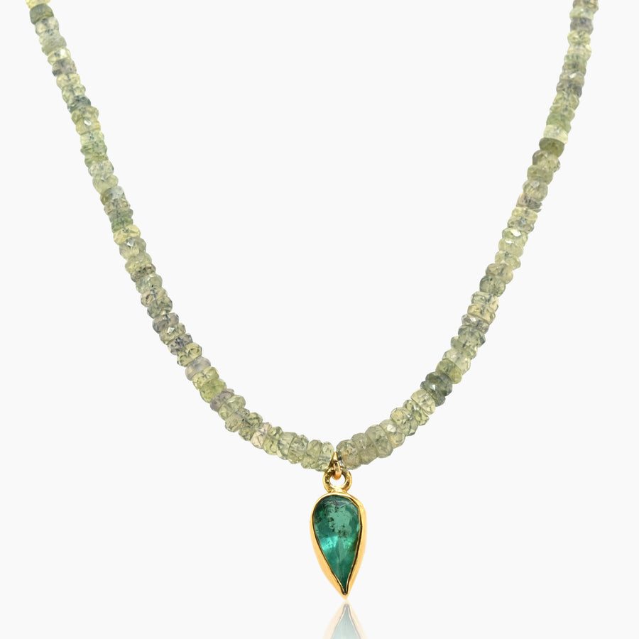 Mossy Green Sapphires & Emerald Charm Necklace
