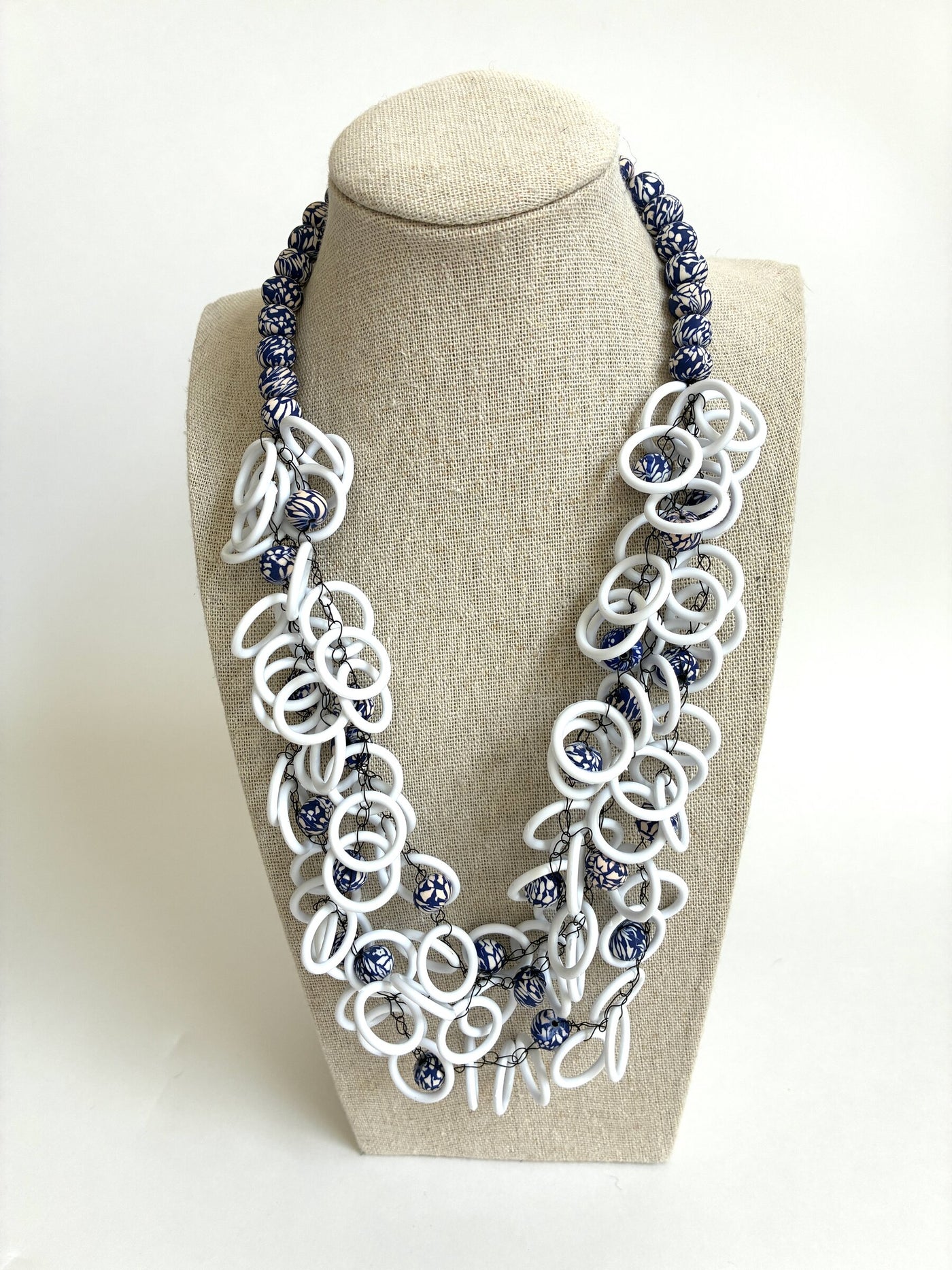 White Rings & Blue Pattern Necklace