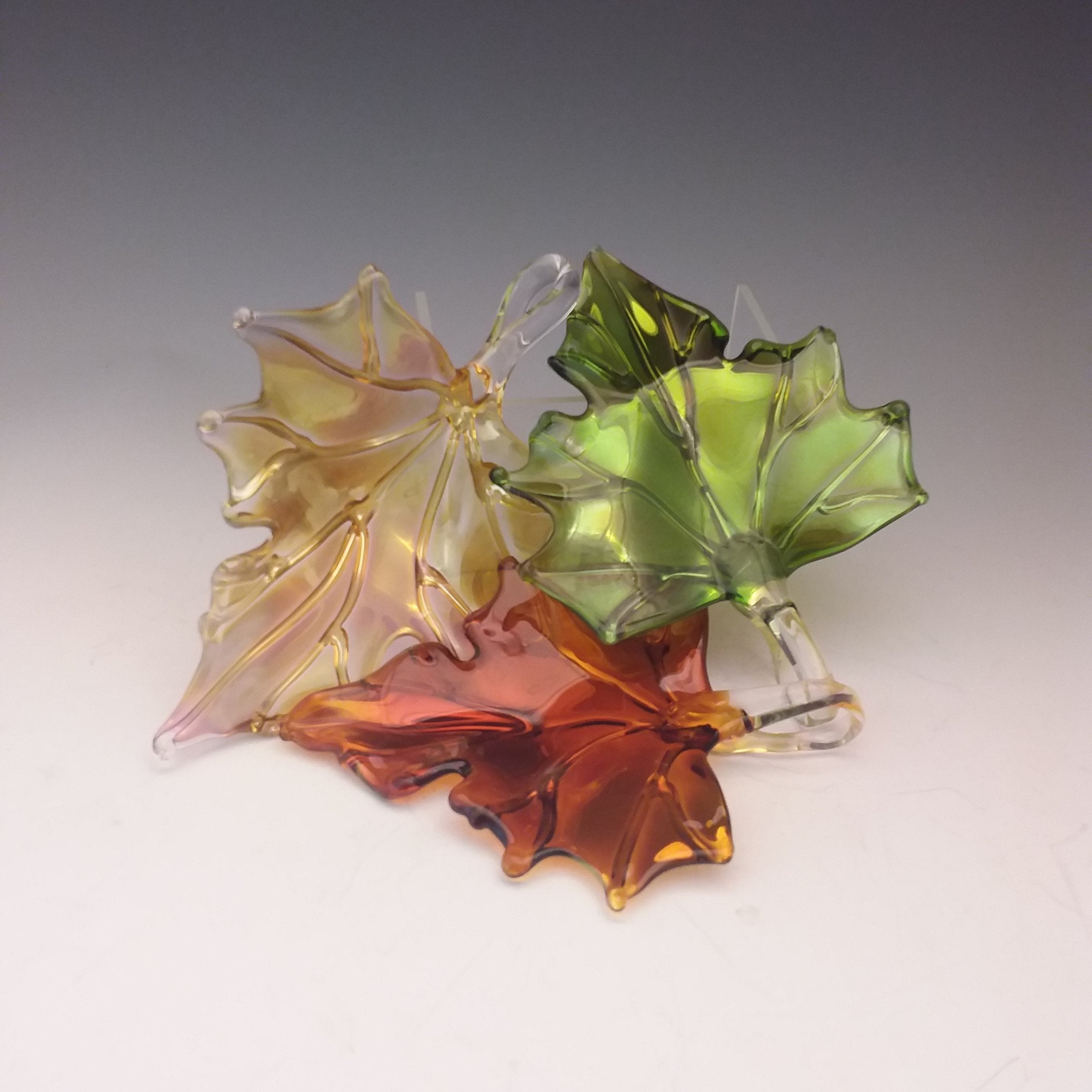 Set of Three Glass Leaves