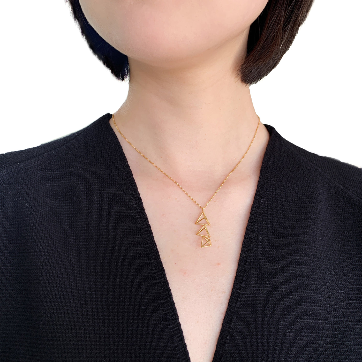 Small Vertical Triple Triangle Necklace
