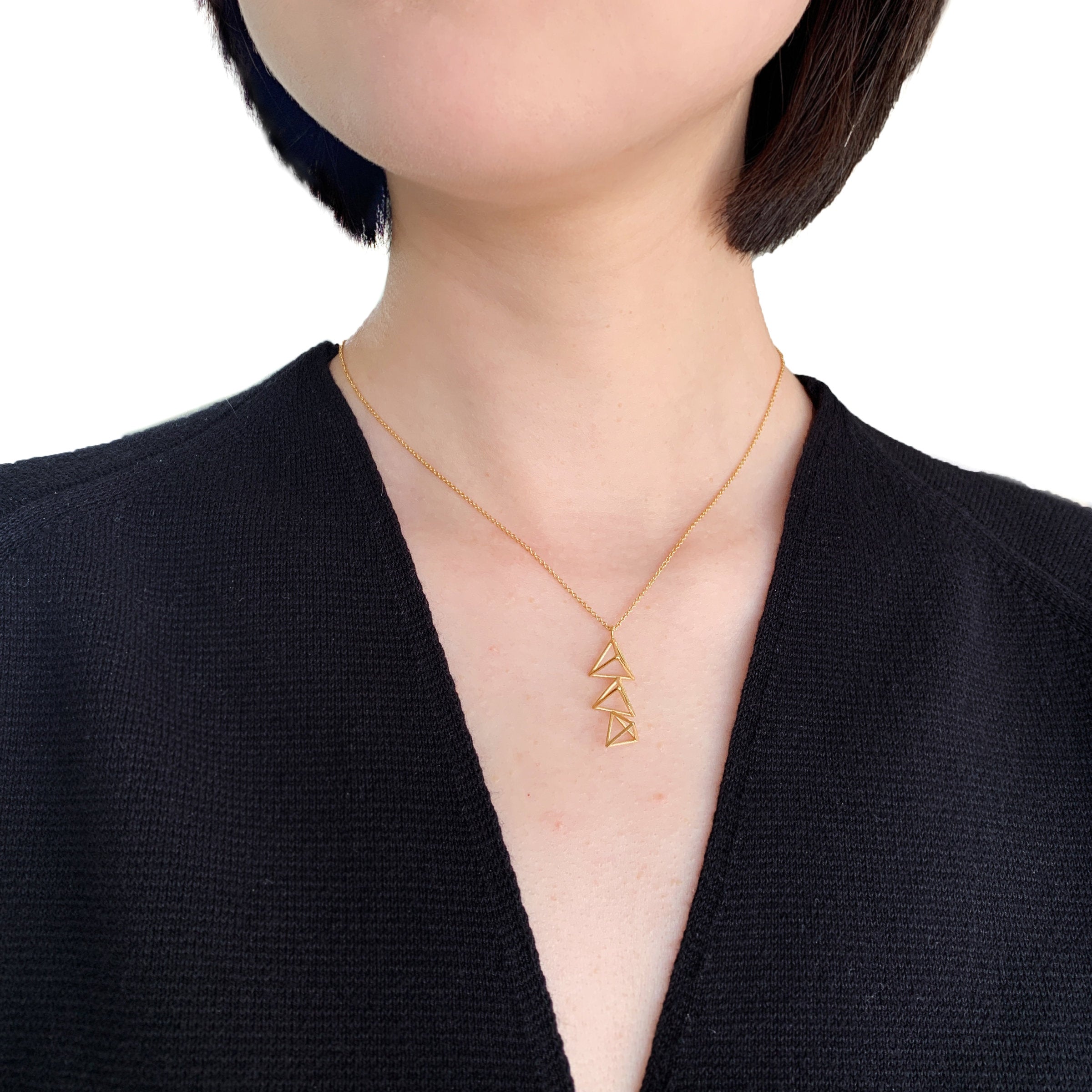 Small Vertical Triple Triangle Necklace