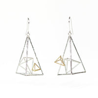 Asymmetric Triangle Dangle Earrings in Sterling Silver and 14k Gold
