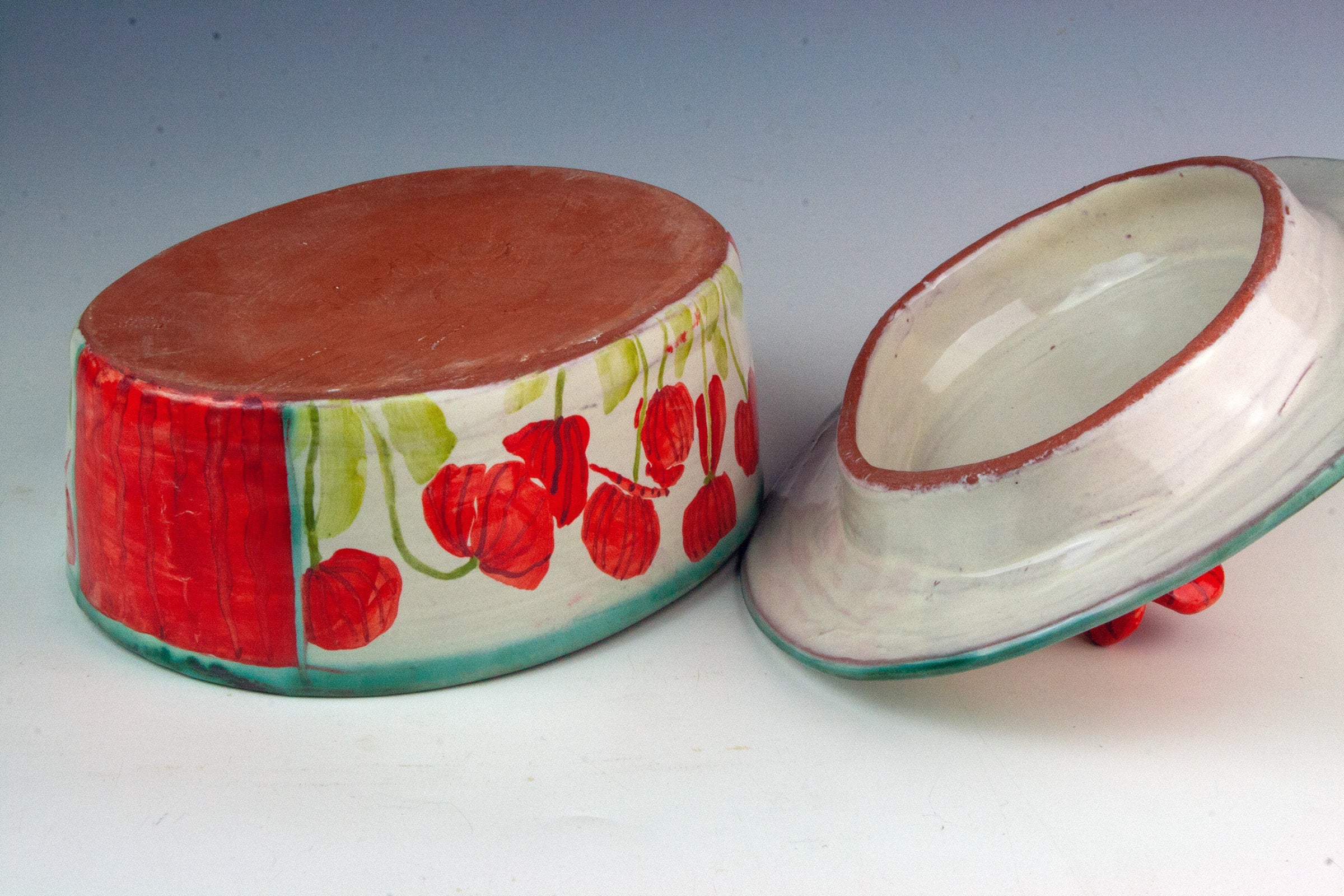 Red Poppy Oval Dish with Lid