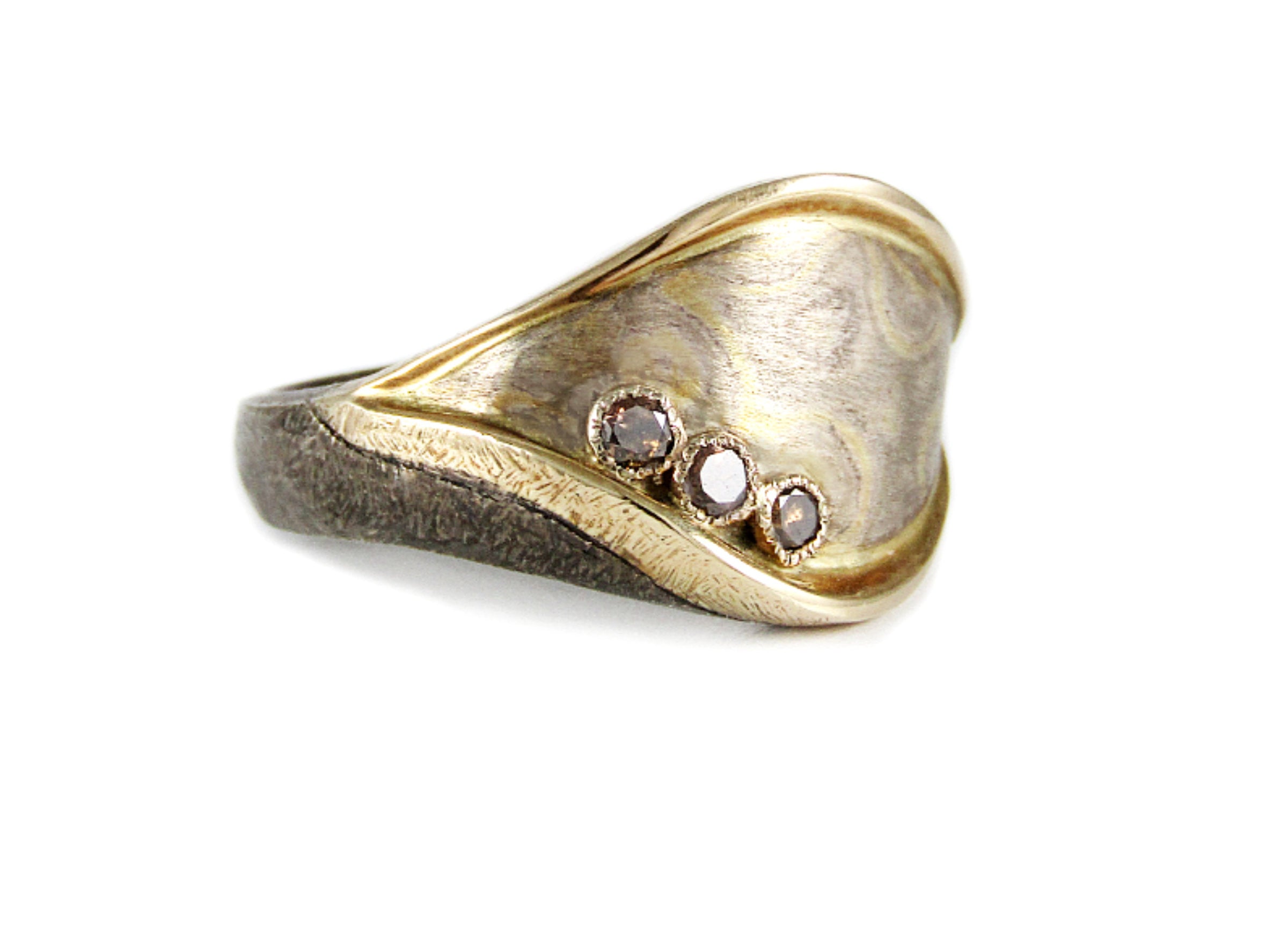 Mokume Gane & Cognac Diamond Ring