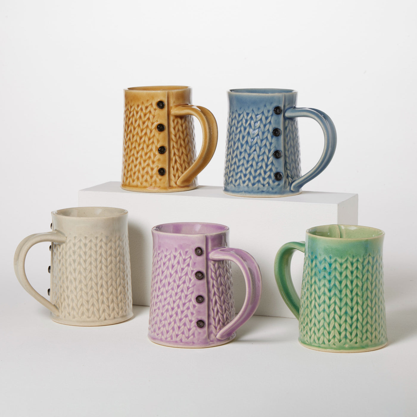 top row: honey, blue | bottom row: gray, purple, blue
