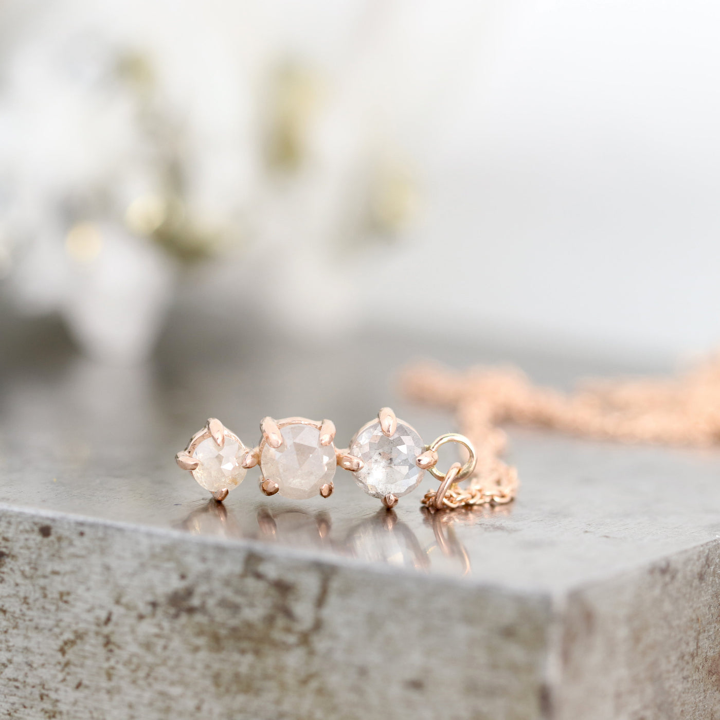 Stacked Rose Cut Diamond Pendant in Rose Gold