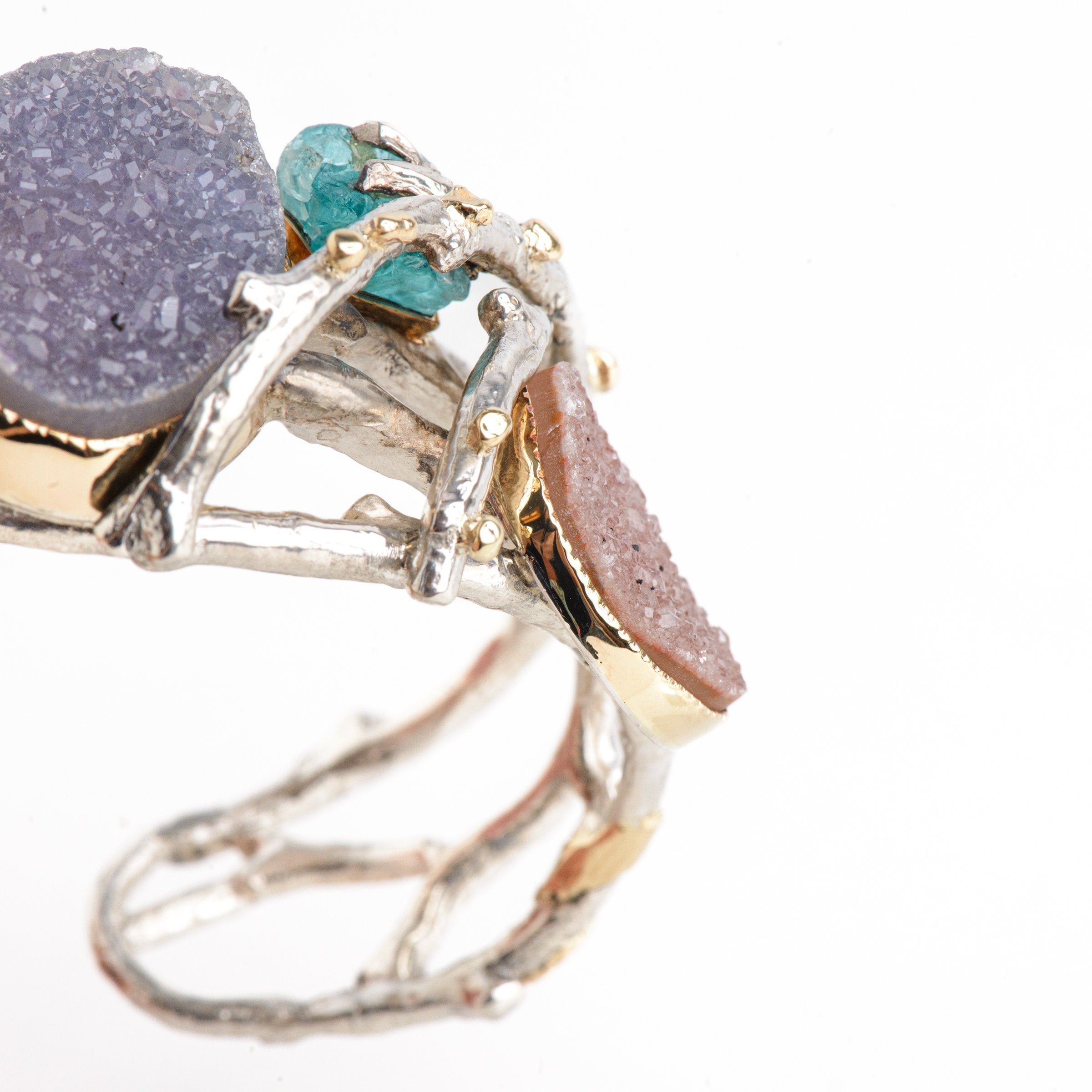 Druzy and Apatite Crystal Twig Cuff