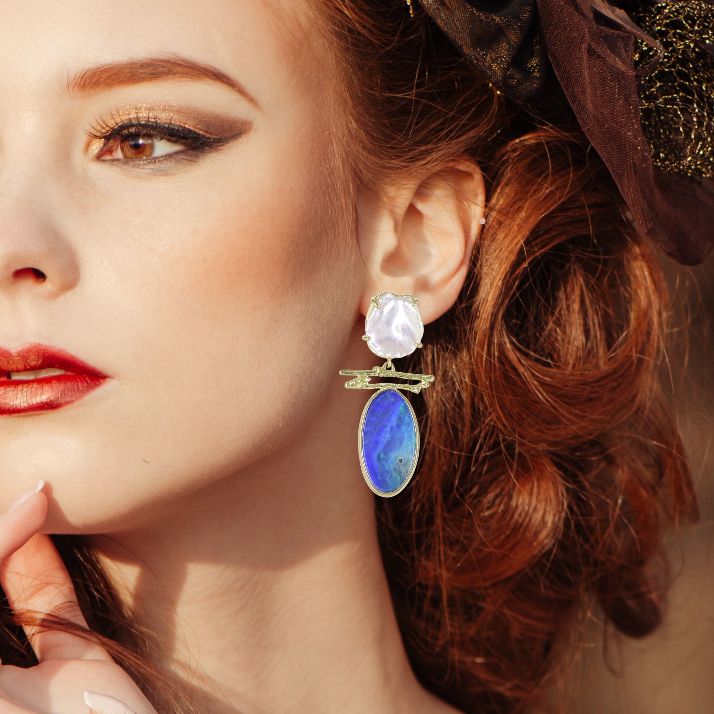 Keshi Pearl and Boulder Opal Earrings