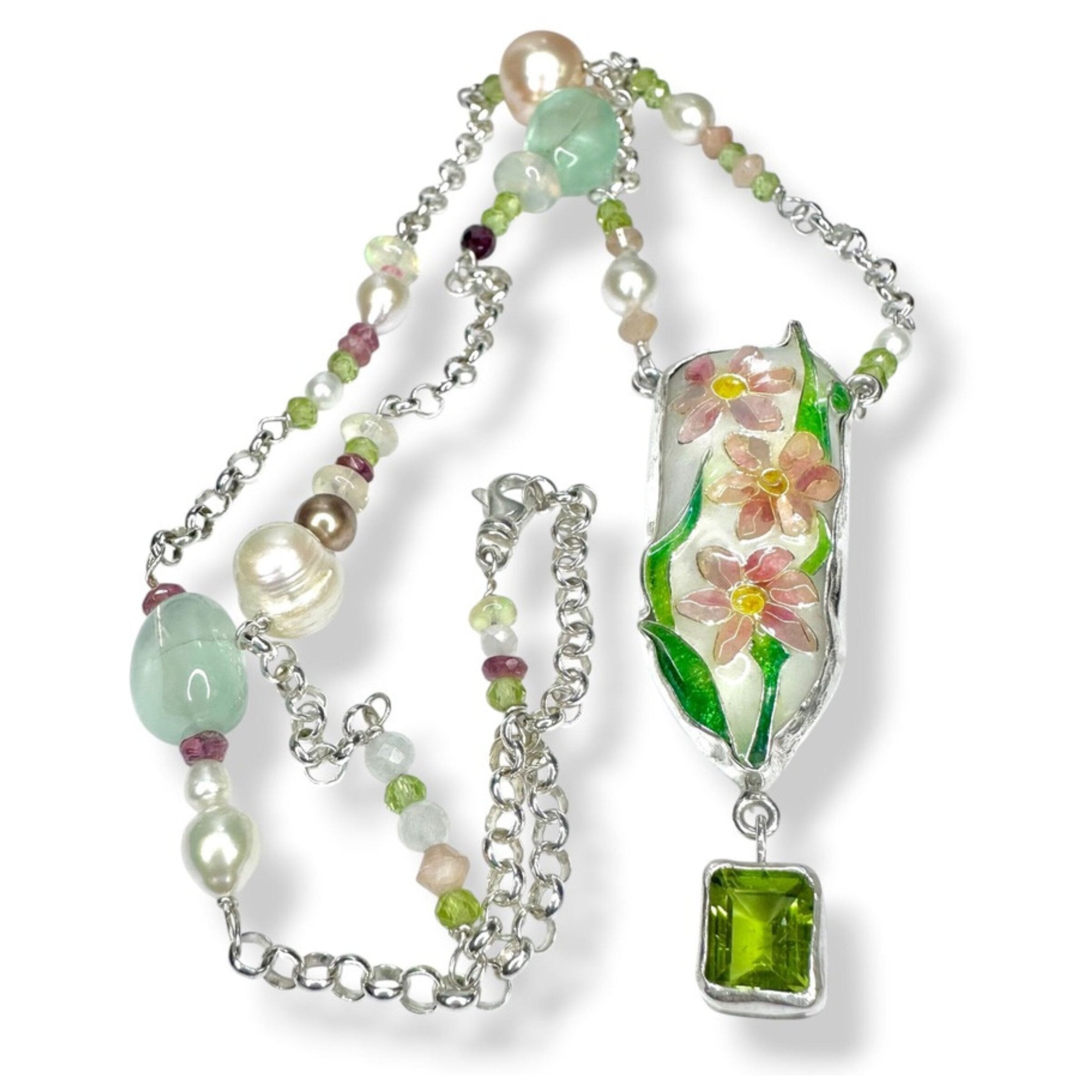 Cloisonne Clematis Necklace