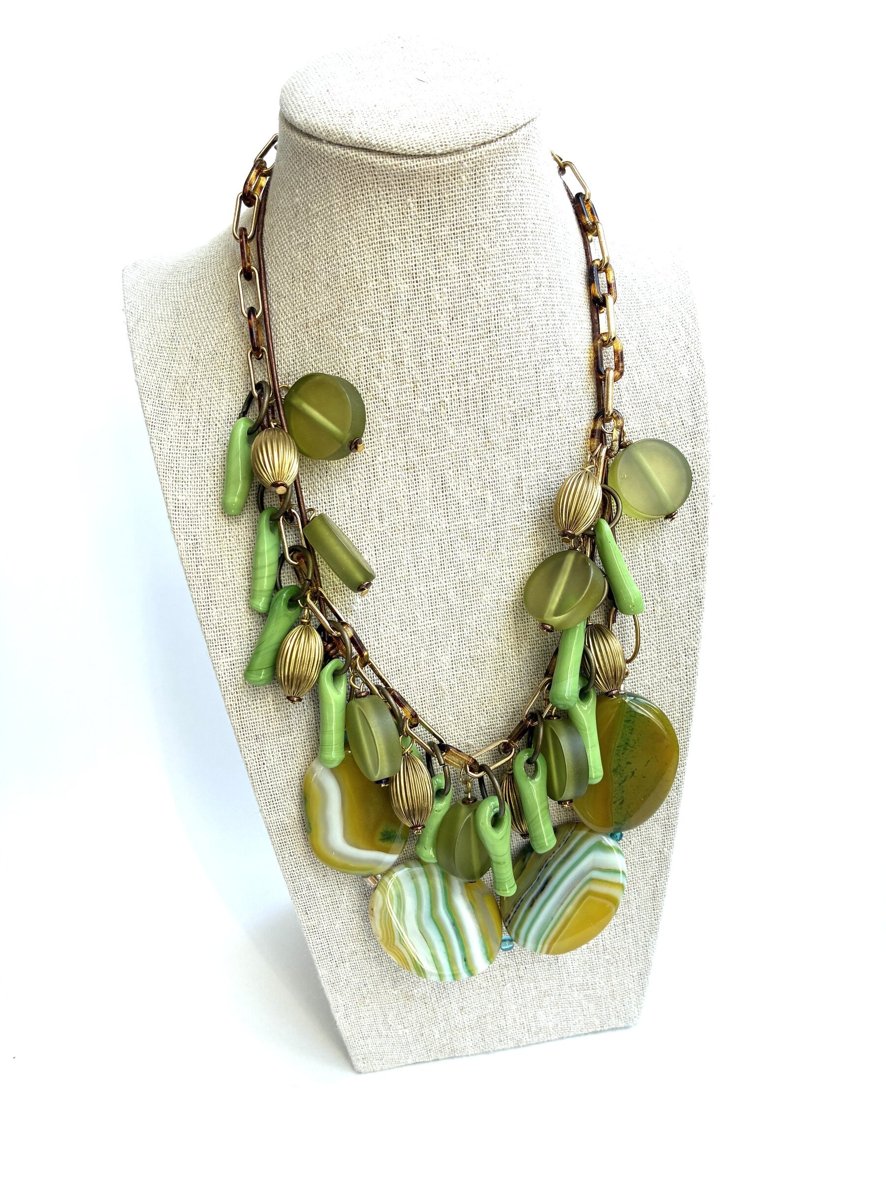 Agate Ovals & Charm Necklace Set