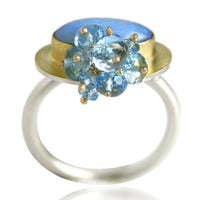 Azure Blue and Green Opal Ring with Fringe