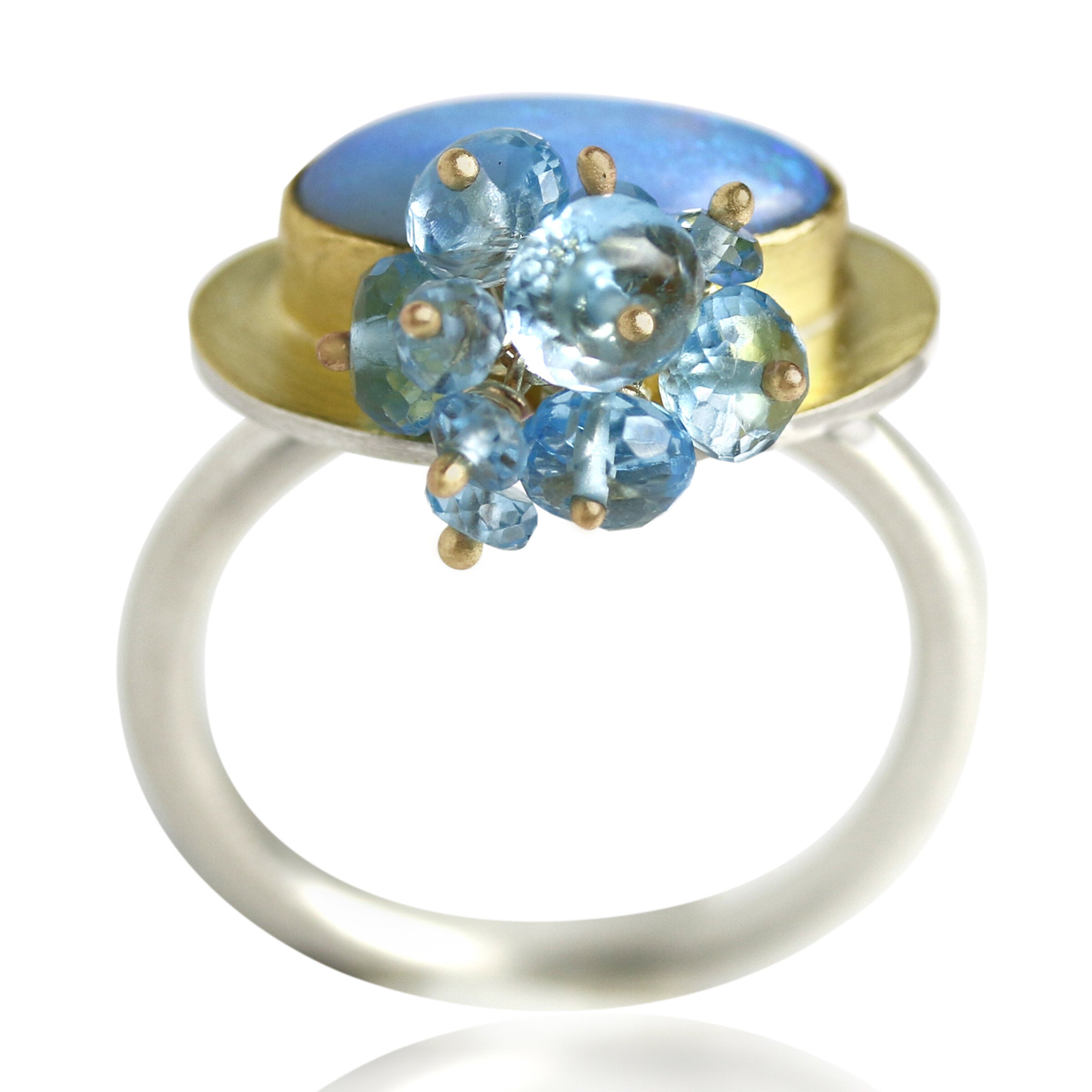 Azure Blue and Green Opal Ring with Fringe