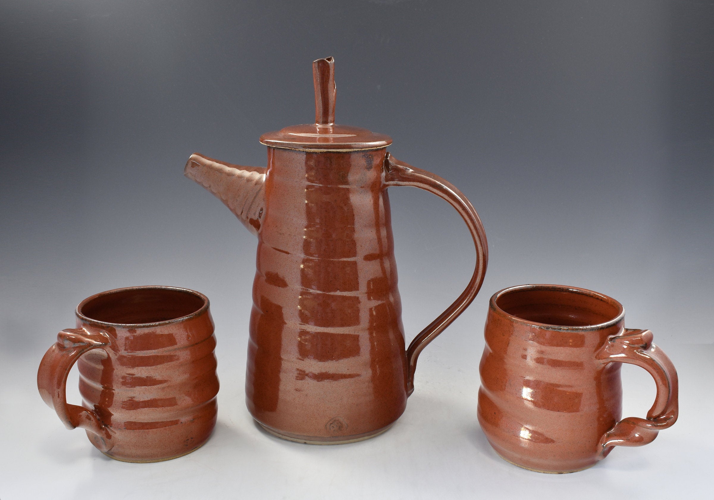 Red Stoneware Teapot Set