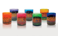 left to right: orange, purple, ruby, aqua, moss green, topaz, cobalt