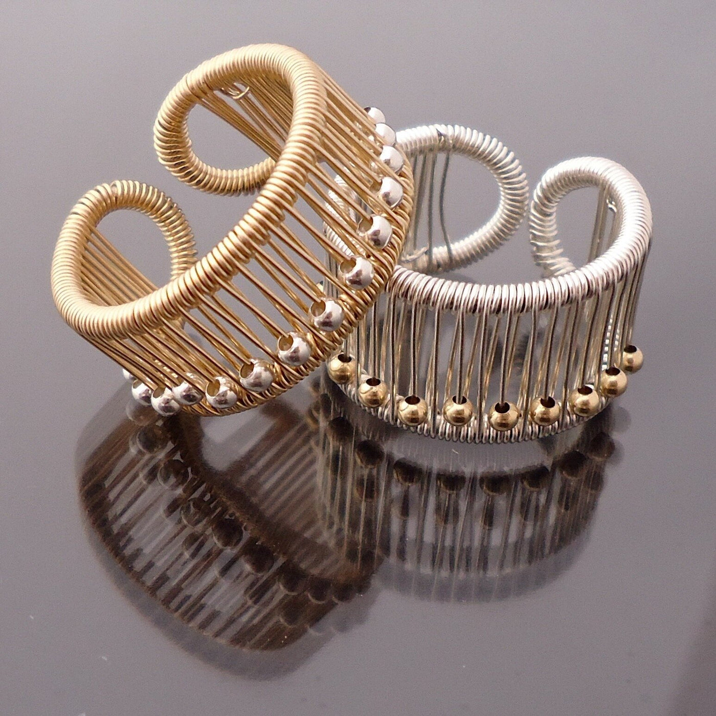 Copper Beads on Gold-Filled Wire (left) and on Silver Wire (right)