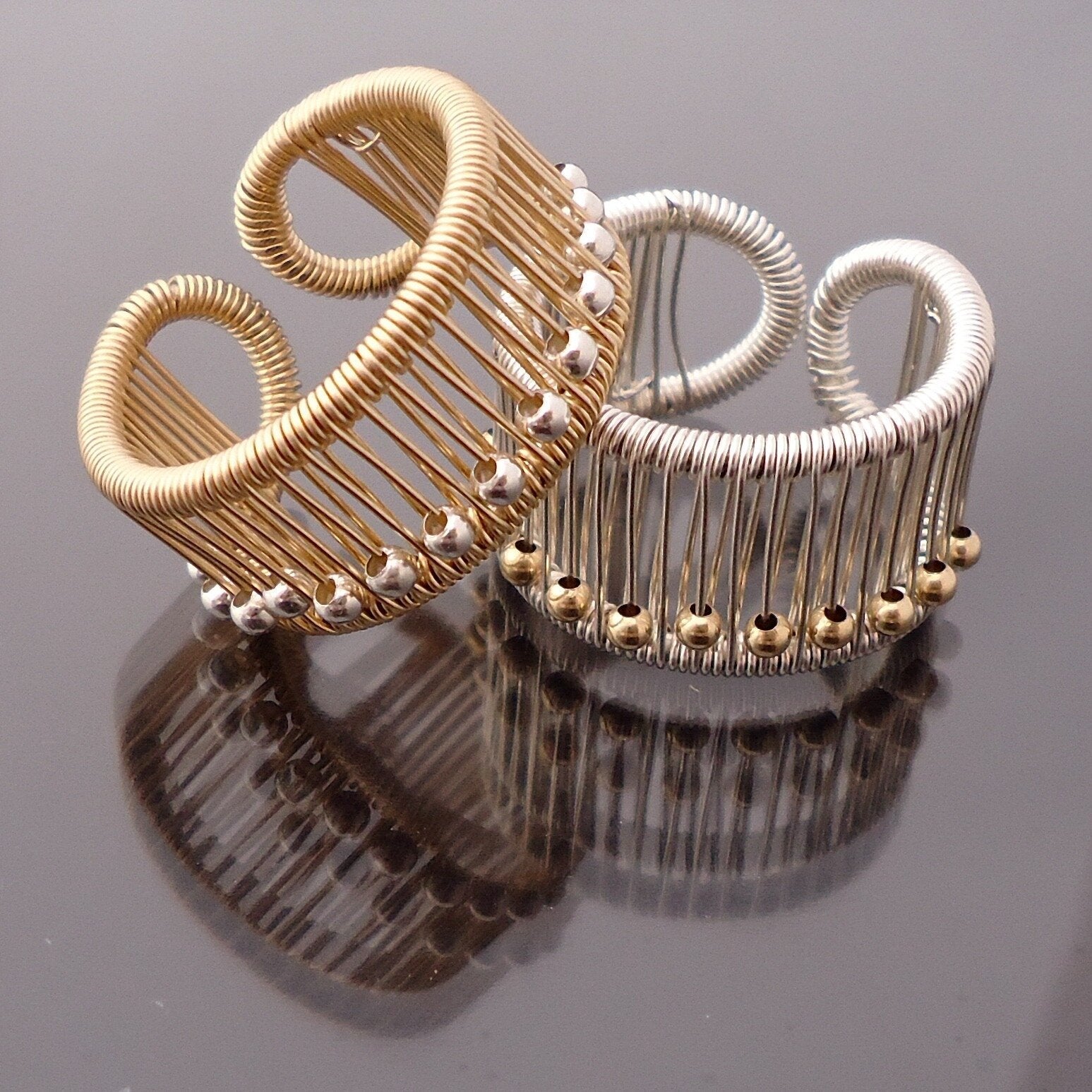 Copper Beads on Gold-Filled Wire (left) and on Silver Wire (right)