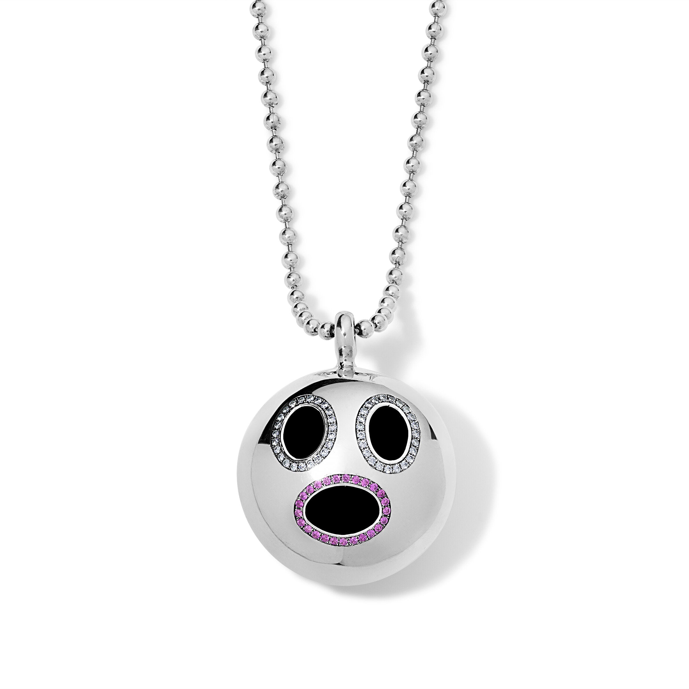 Large Stone Studded Surprised Smiley Pendant