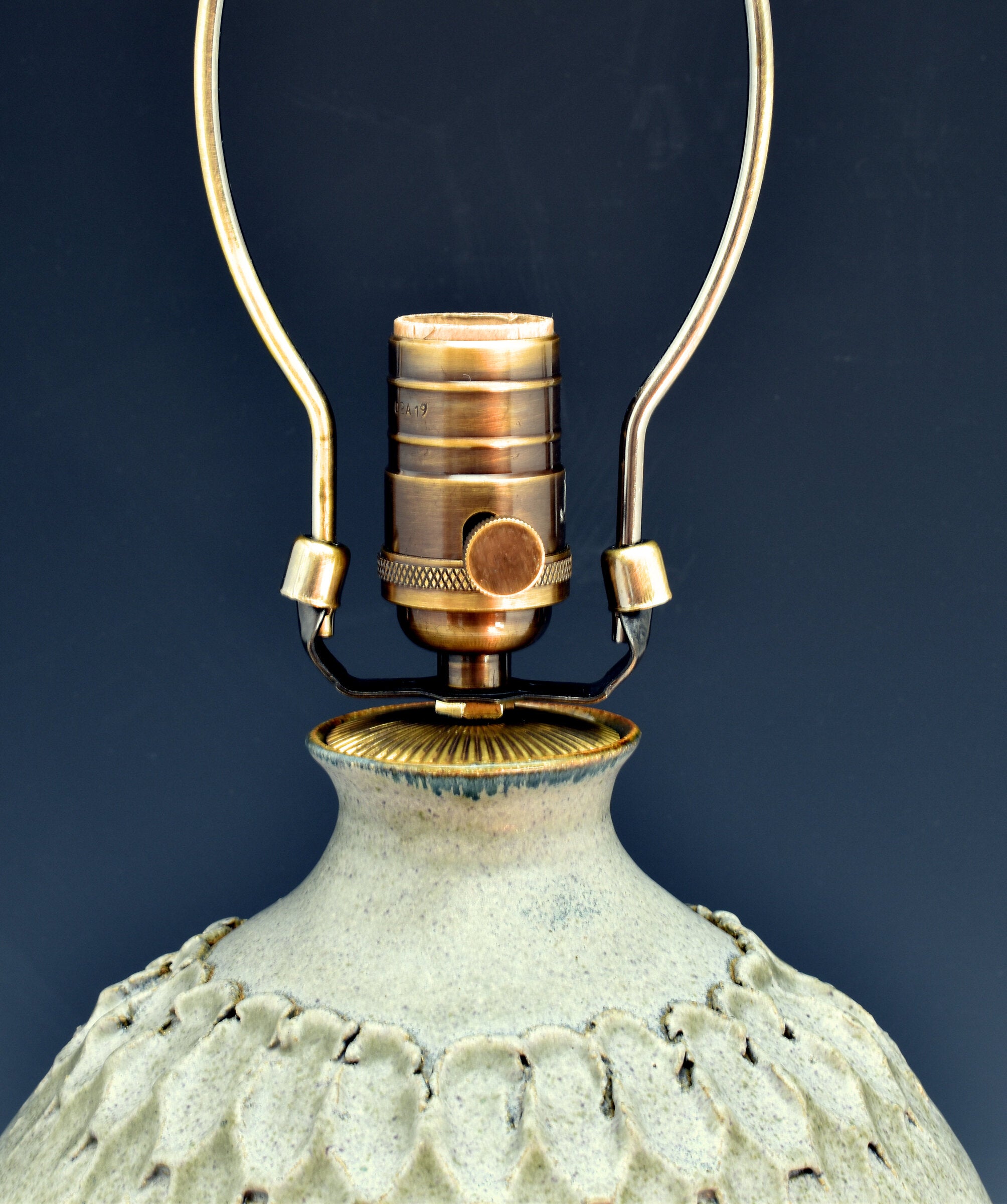 Dusty Blue Stoneware Lamp with Linen Shade