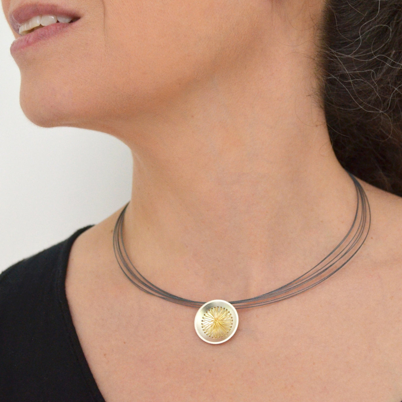 Stitched Circle Pendant Necklace
