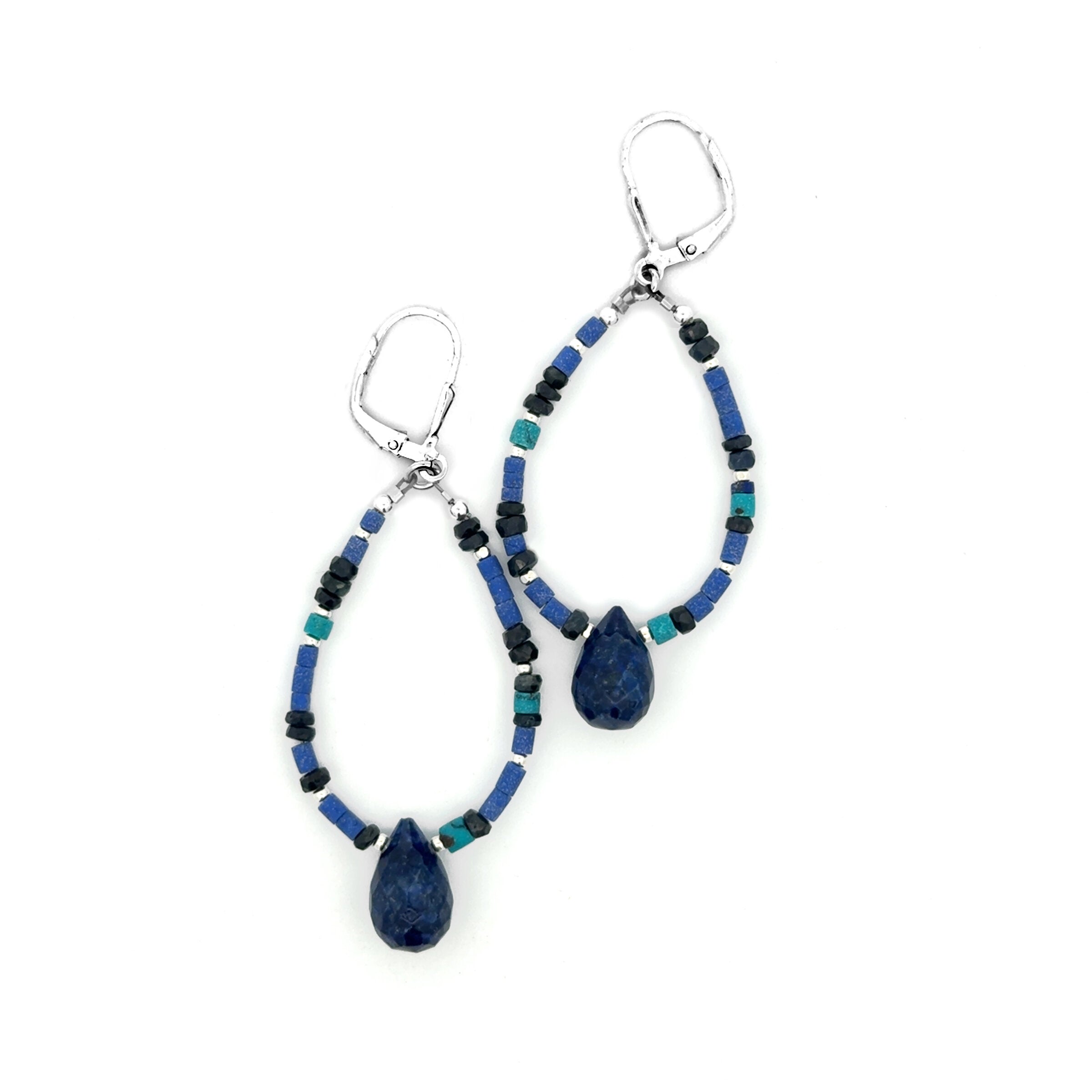 Lapis, Turquoise & Sapphire Earrings