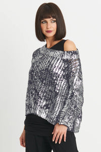 Metallic Crochet Boatneck Sweater