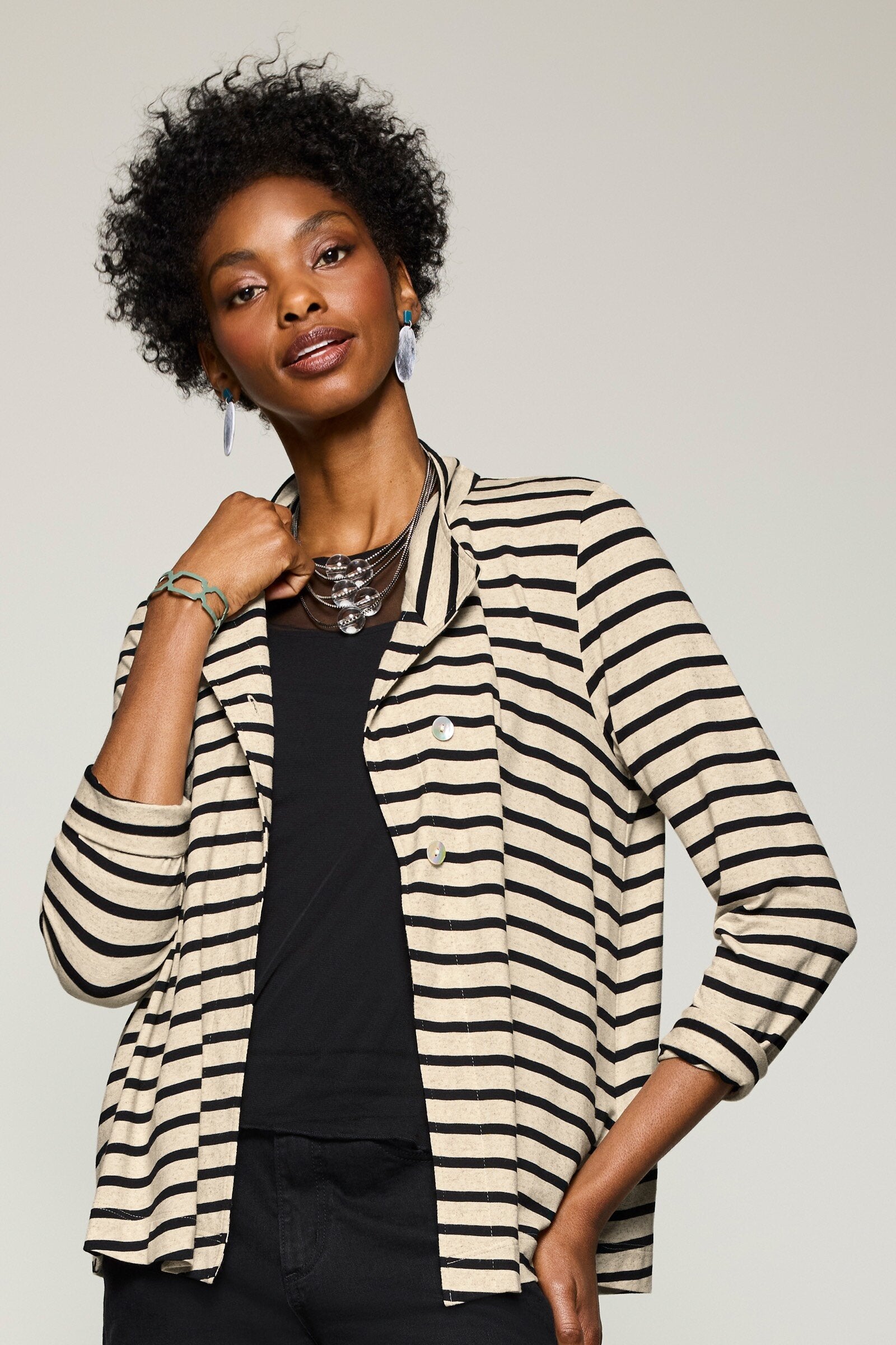 Striped Button Front Jacket