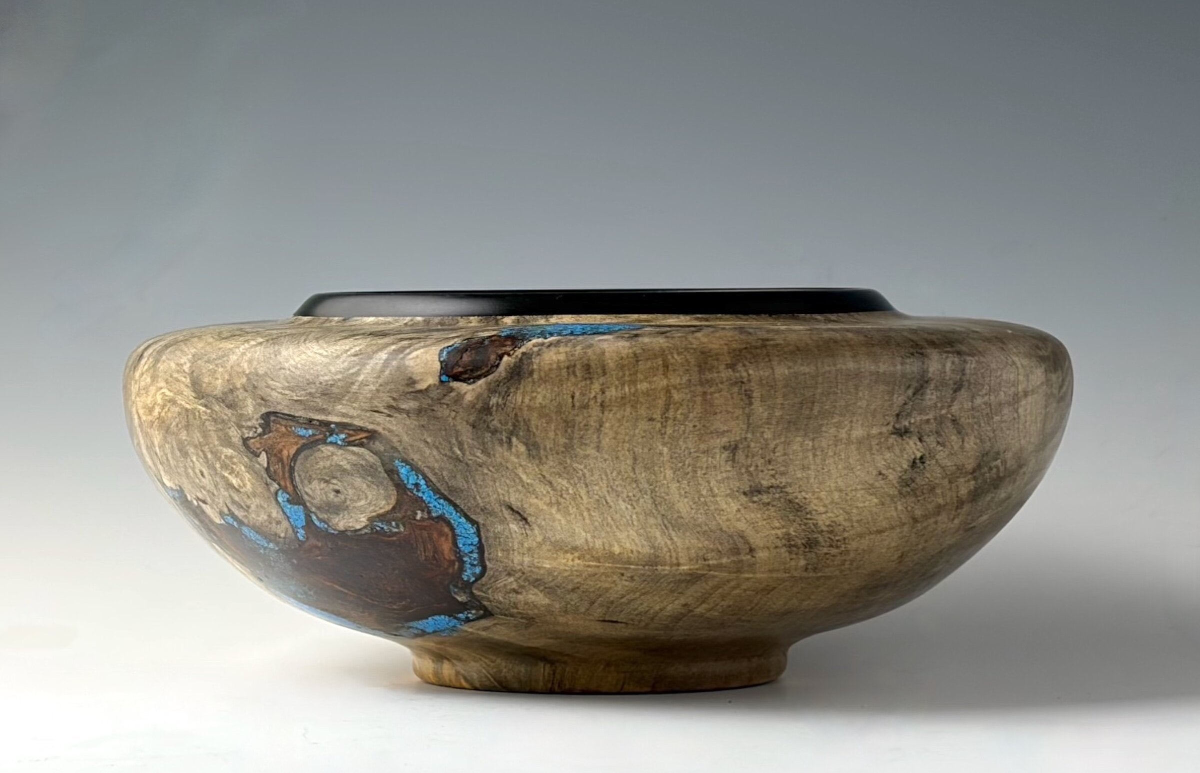 Vessel Turned from Buckeye Burl, African Blackwood Inlay