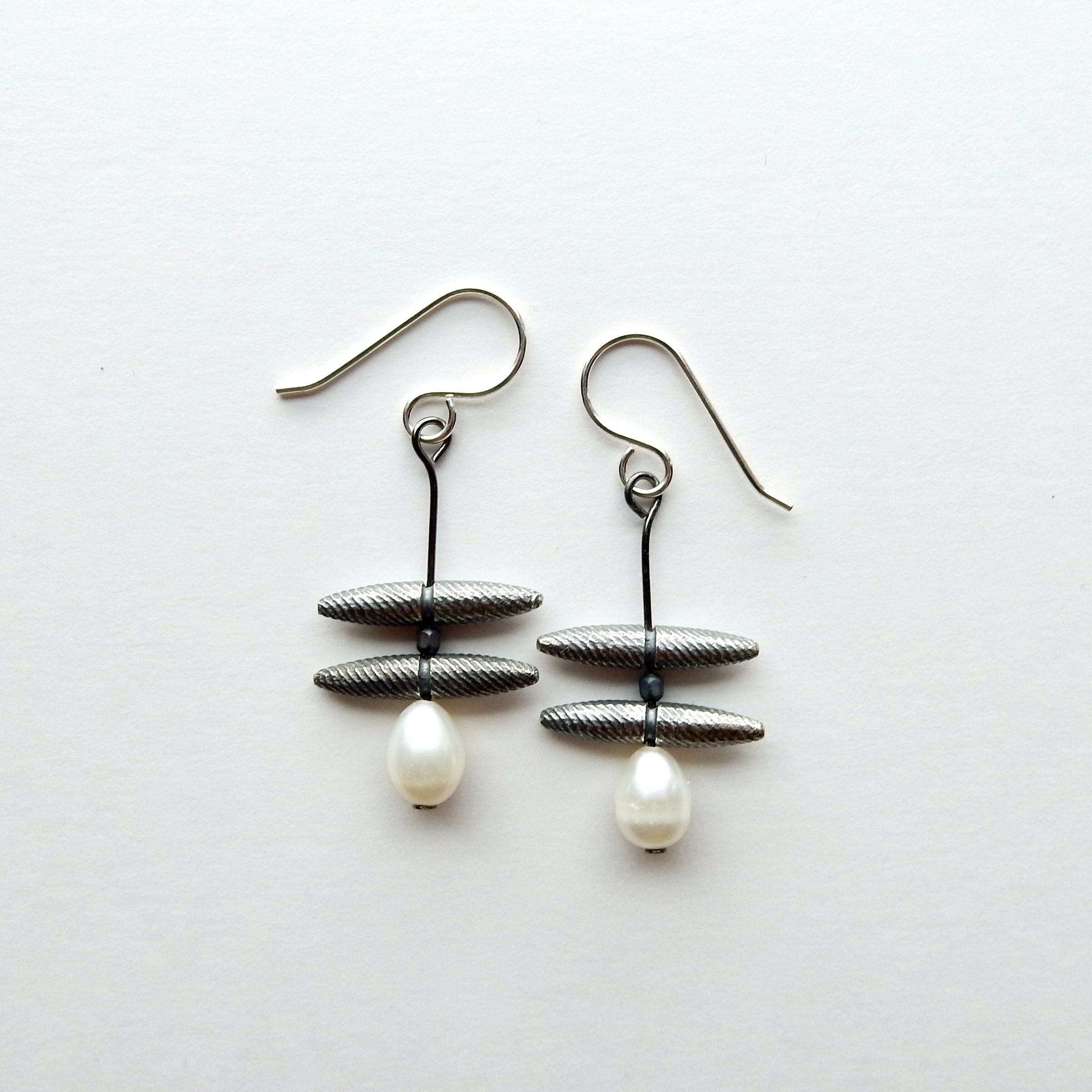 Silver & Pearl Stacked Earrings