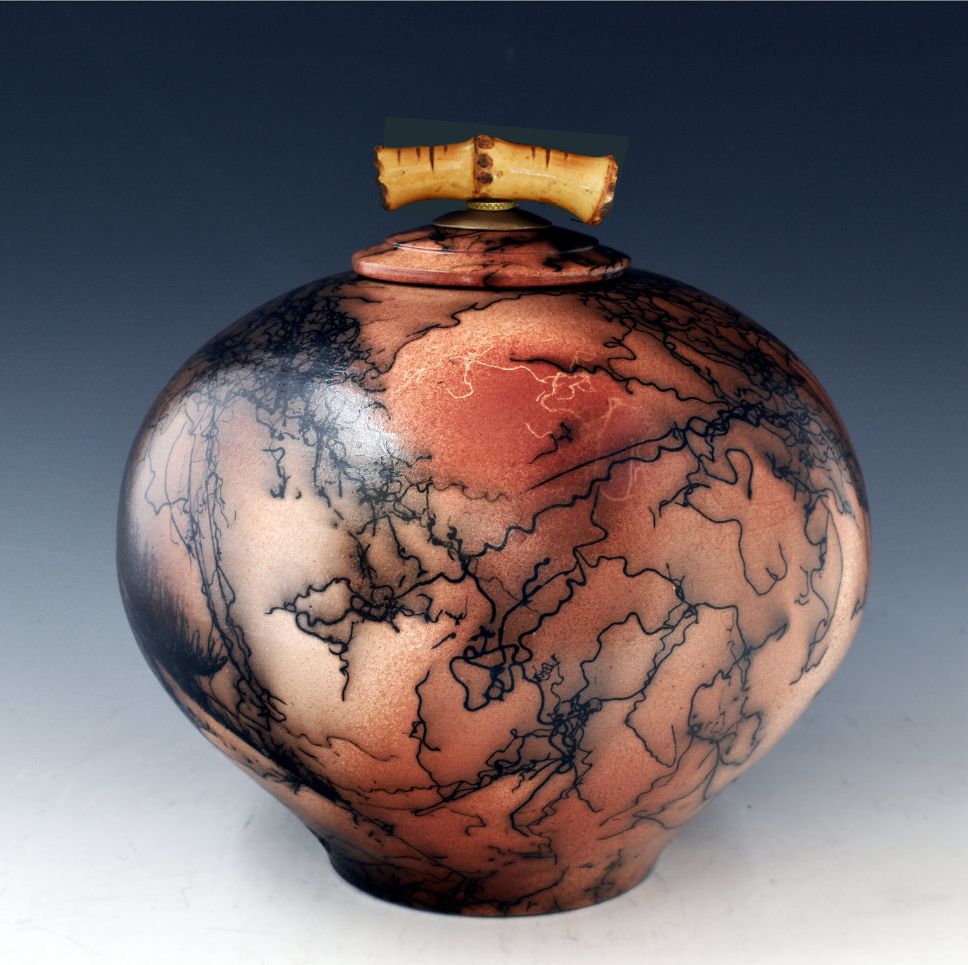 Horsehair Raku Urn with Bamboo Handle