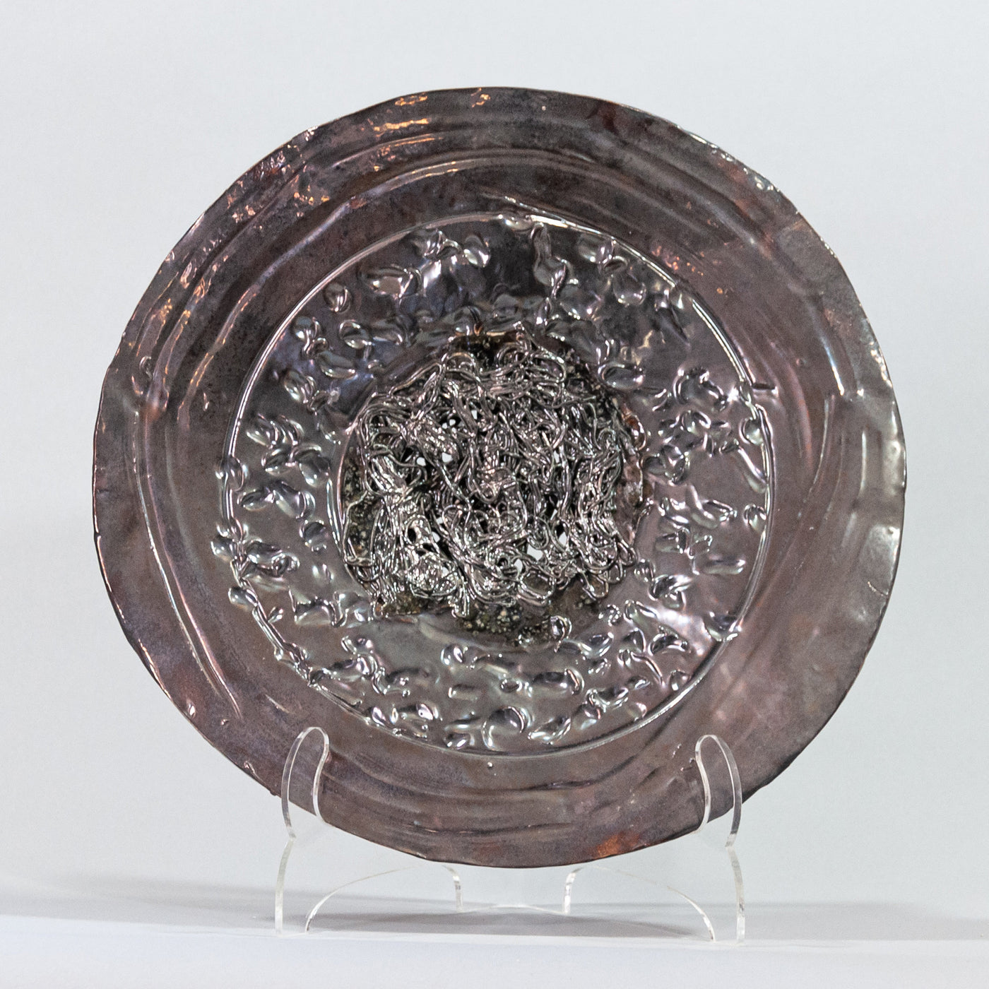 Bronze Platter with Antique Filigree Threads in Center