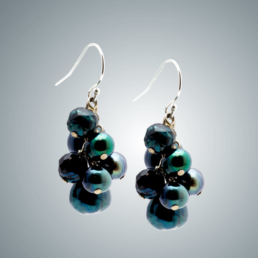 Teal Freshwater Pearl & Silver Earrings