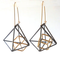 Caged Gold Cube Earrings