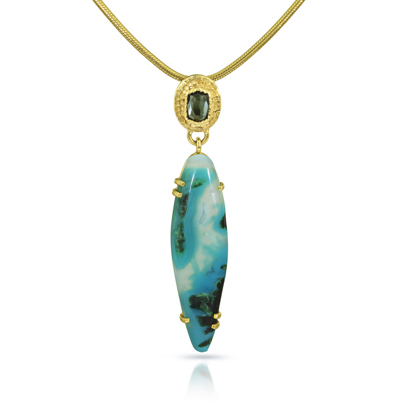 14k Gold, Gem Silica & Tourmaline Pendant