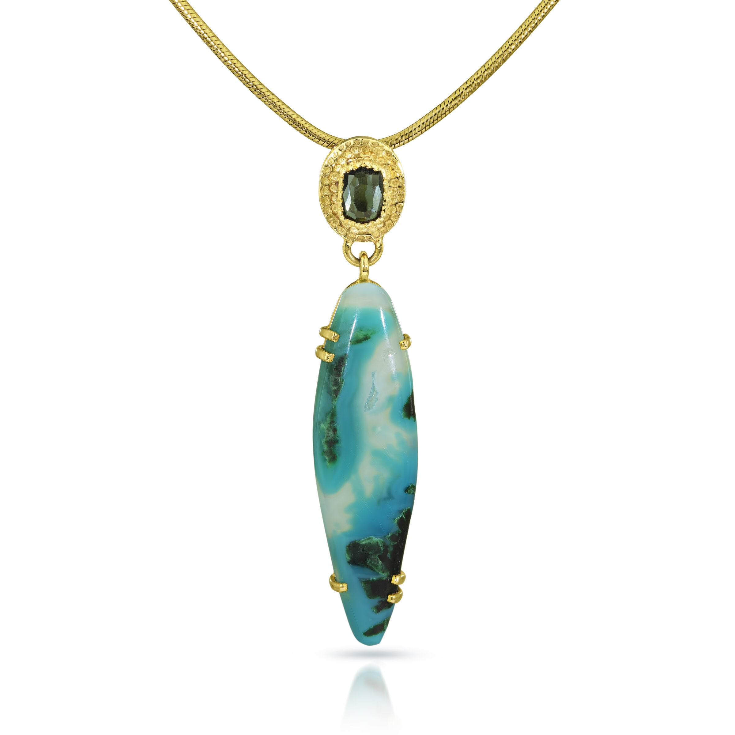 14k Gold, Gem Silica & Tourmaline Pendant
