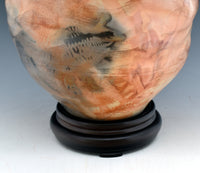 Saggar-Fired Stoneware Lamp with Burlap Shade