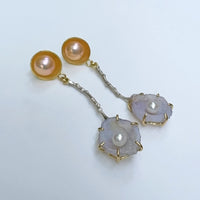 Violet Geode and Pearl Twig Earrings