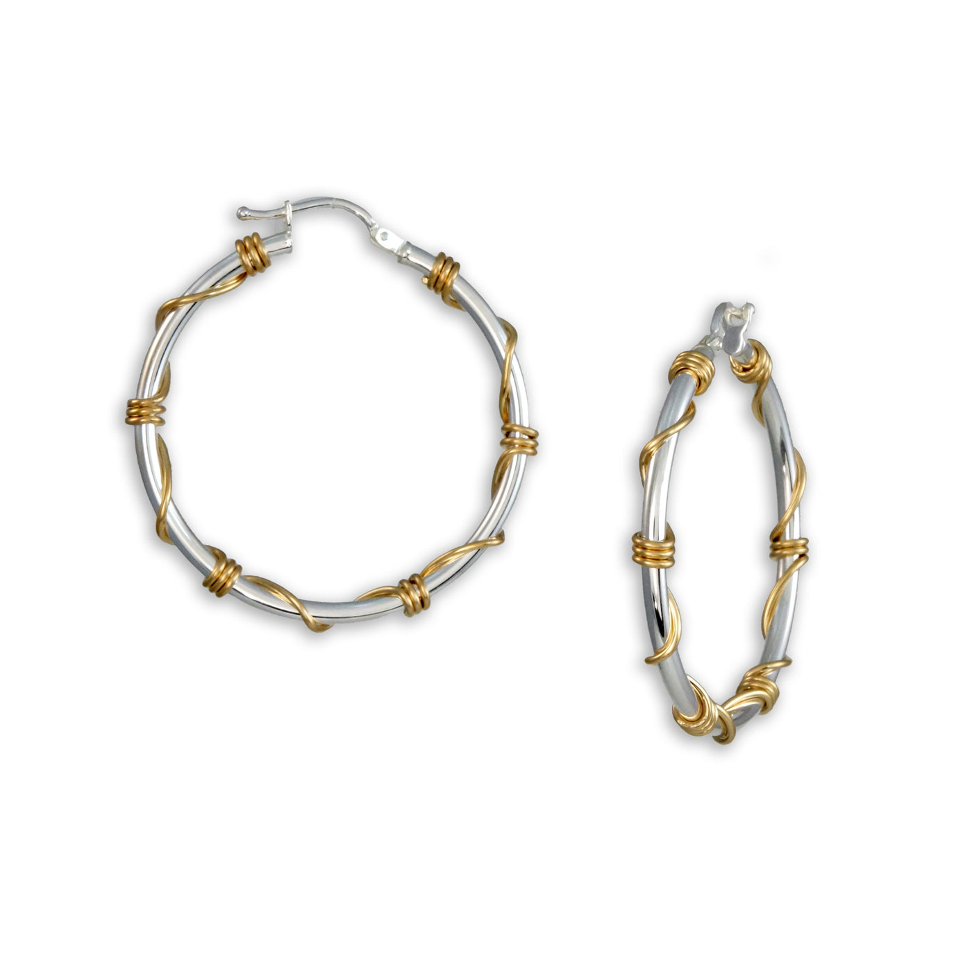 Large Silver and Gold Wrapped Hoops