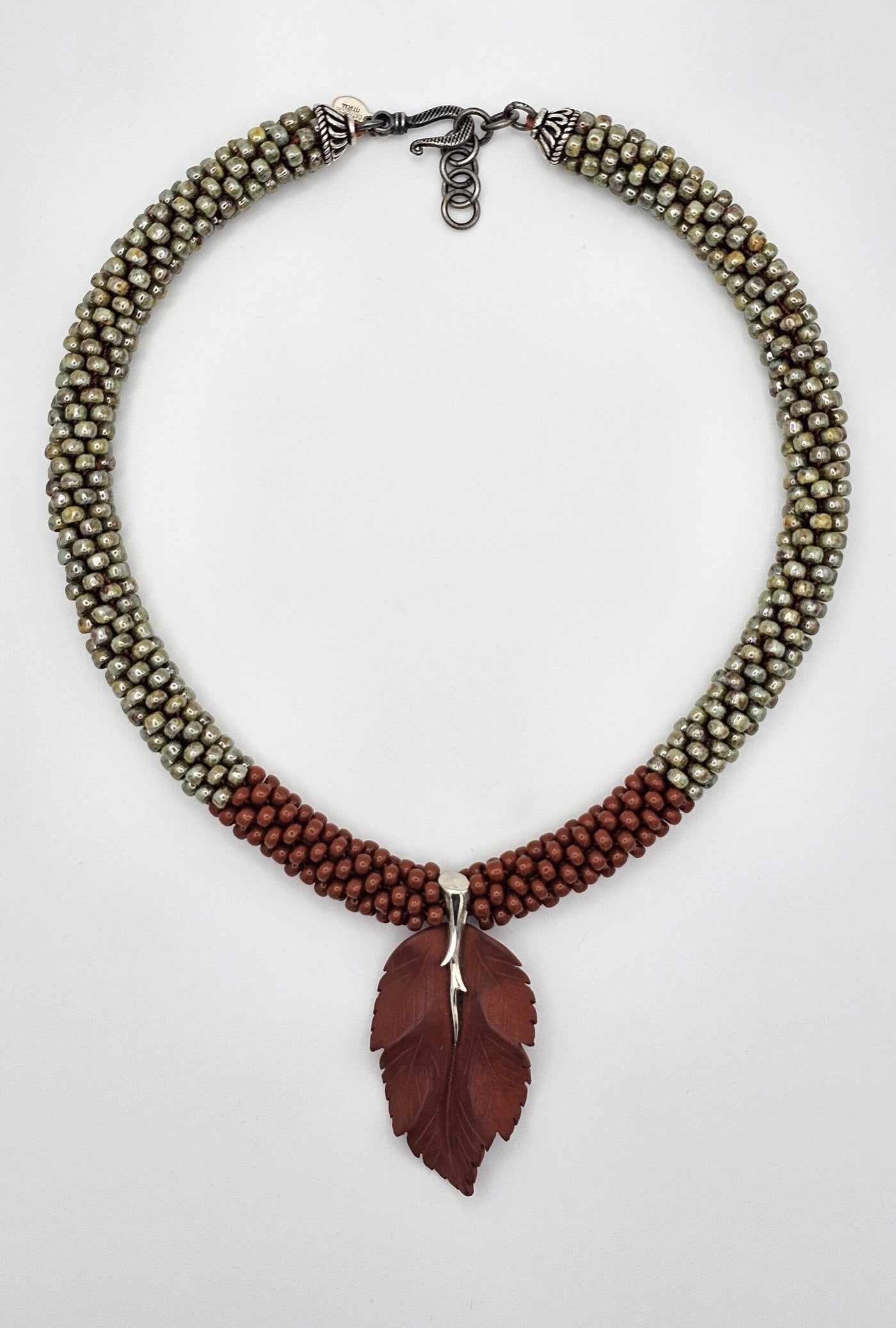 Brick, Olive & Red Jasper Leaf Pendant