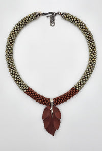 Brick, Olive & Red Jasper Leaf Pendant
