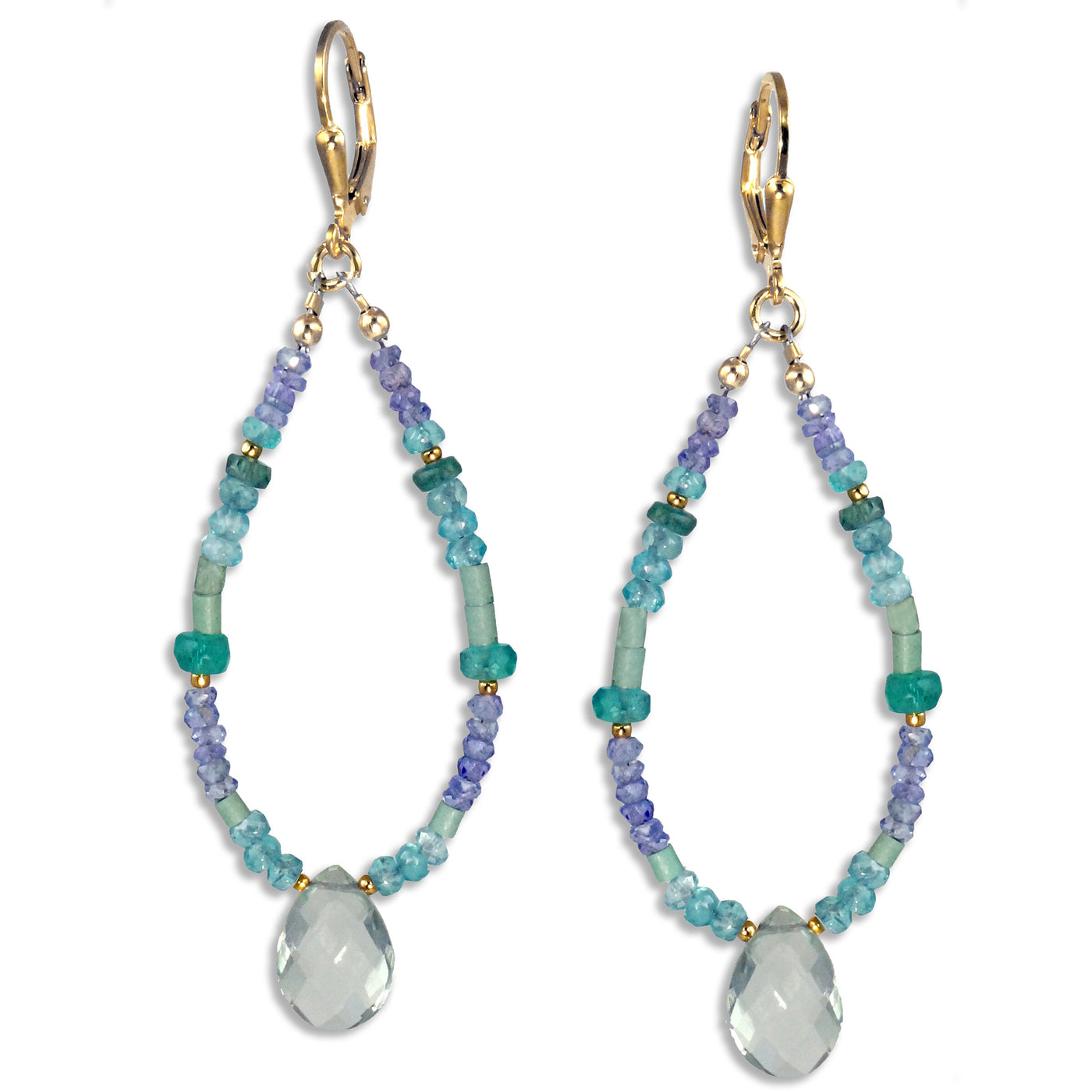 Emerald, Tanzanite, Green Amethyst Earrings