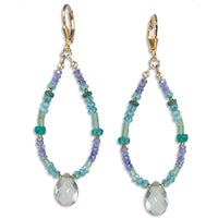 Emerald, Tanzanite, Green Amethyst Earrings