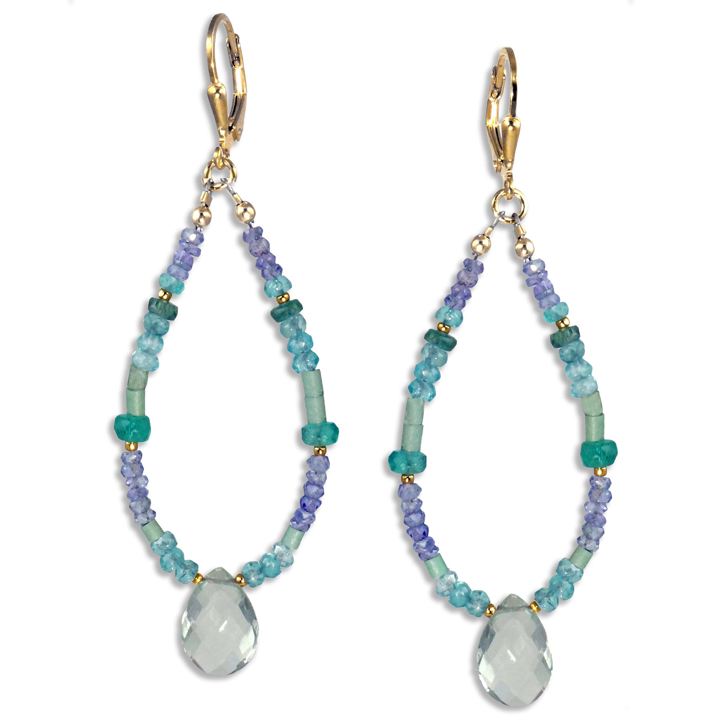 Emerald, Tanzanite, Green Amethyst Earrings